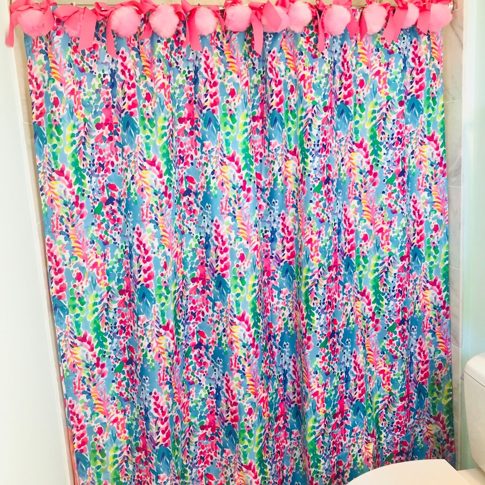 Catch the Wave Pompom Shower Curtain
